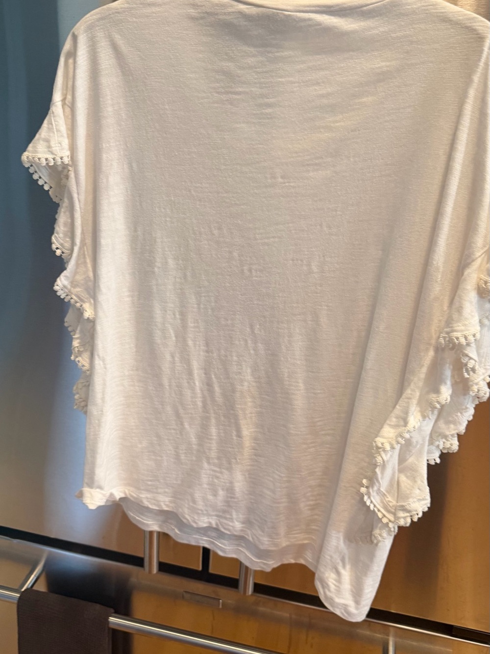 White Crochet-Trim Short Sleeve Women's Top - Picture 2 of 5